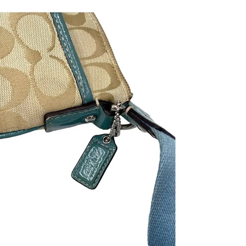Coach Beige Blue Jacquard Hamptons Weekend Multicolor Stripe Swingpack Crossbody